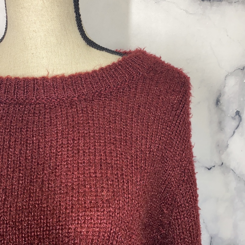 A NEW DAY red fuzzy balloon sleeve sweater Medium - Picture 2 of 7